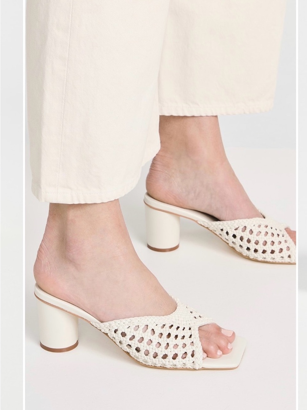 INTENTIONALLY BLANK Cream Woven Open-Toe Block Heel Sandals